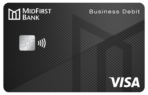 A dark gray MidFirst Bank Business Visa Debit Card.