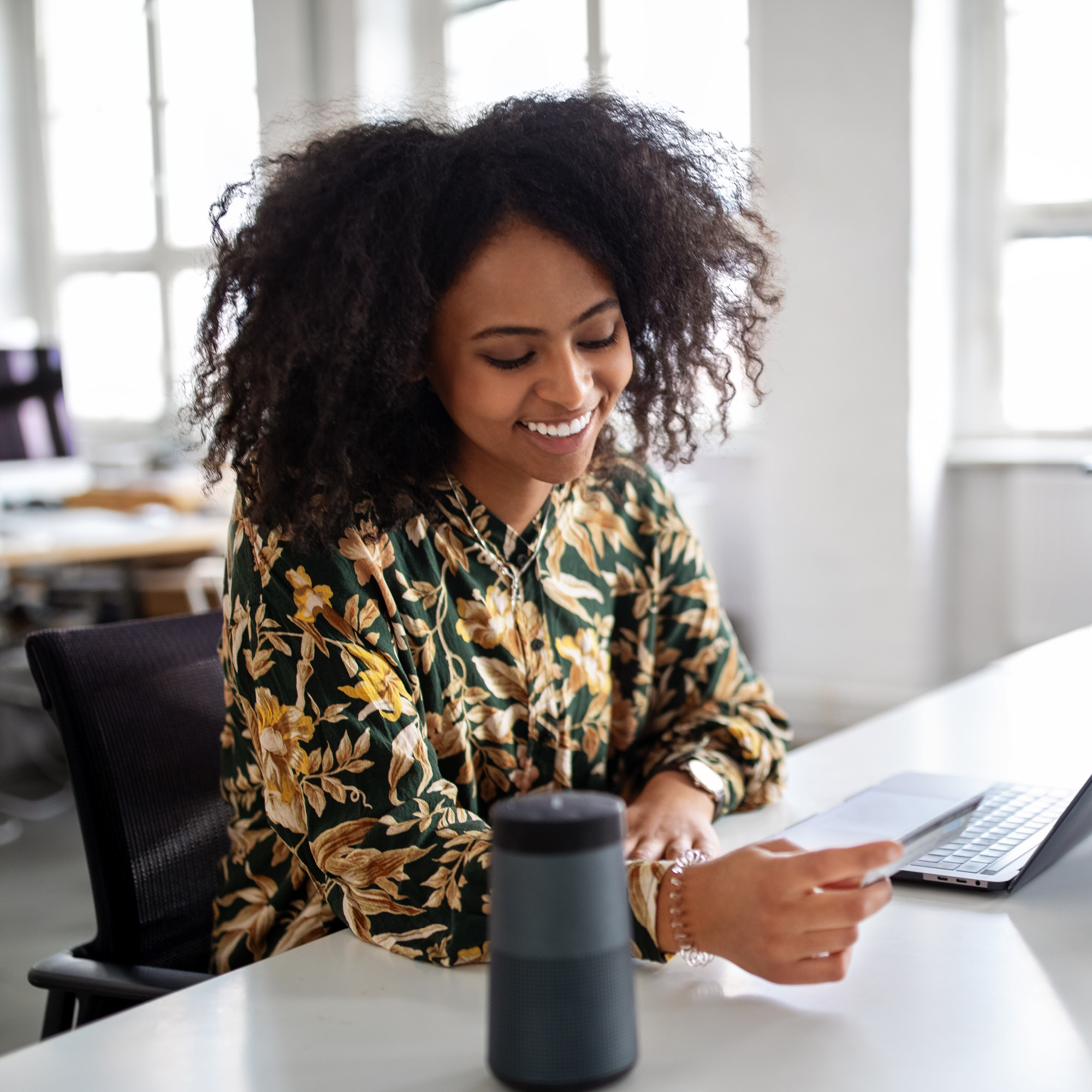 woman smiling in workplace