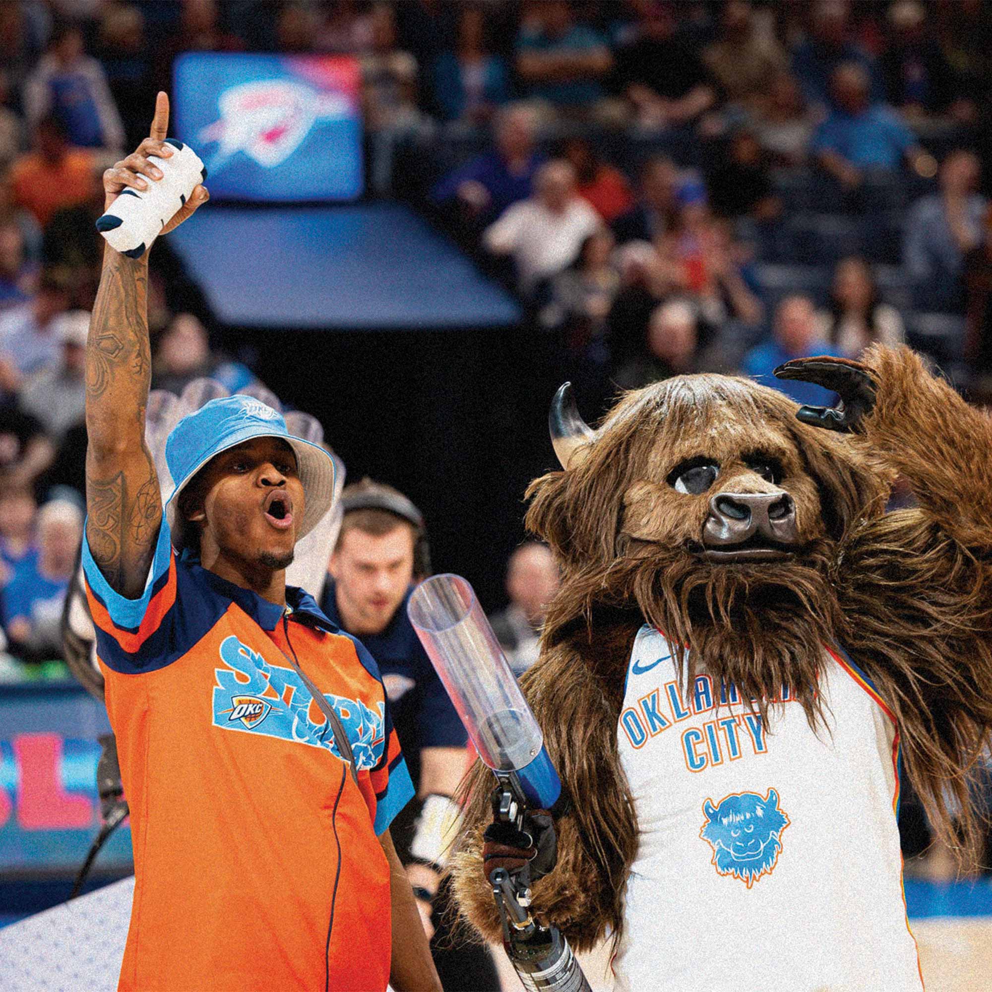 Rumble and fan at a Thunder game