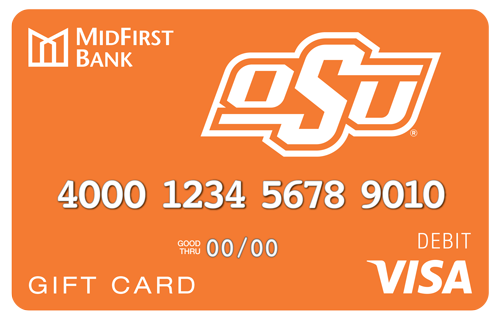 An orange MidFirst Bank Gift Card with the OSU logo