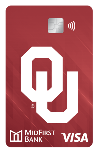 A red MidFirst Bank Credit Card with the OU logo