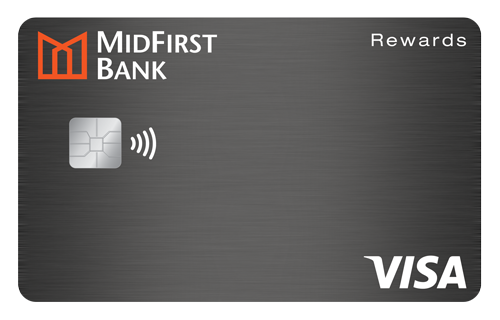 A grey MidFirst Bank Rewards Visa Credit Card.