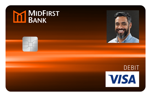 MidFirst Bank iDesign Visa Debit Card example with picture of a person's headshot on front.