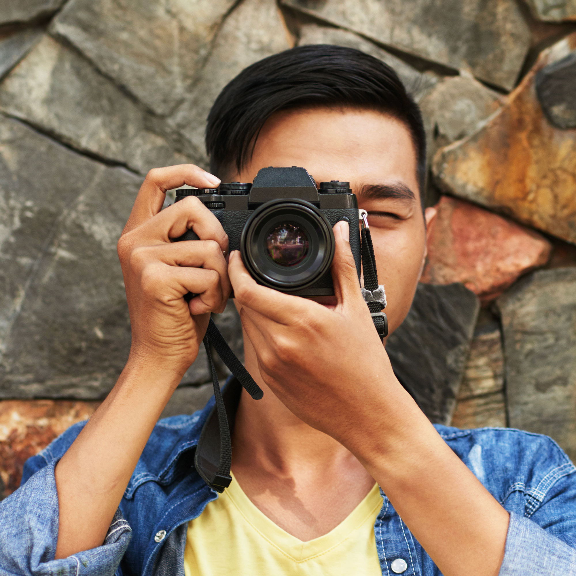 Man taking a professional photograph