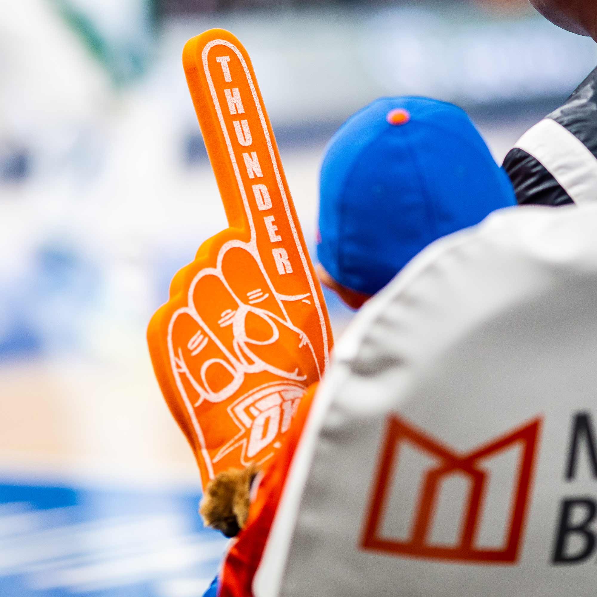 Orange foam finger reading OKC Thunder.