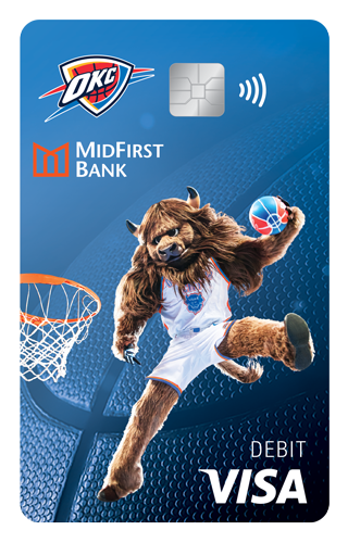 A blue Visa debit card with OKC  Rumble