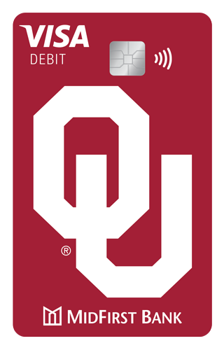 A crimson Visa debit card with the OU logo