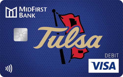 A blue Visa debit card with the Tulsa University logo
