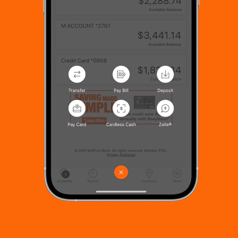 1. Access Zelle through your MidFirst Bank Mobile App.